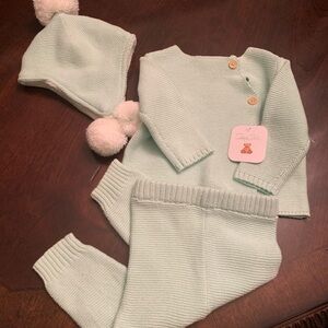 Rene Rofe Three Piece Green Sweater Set. 3-6 Months